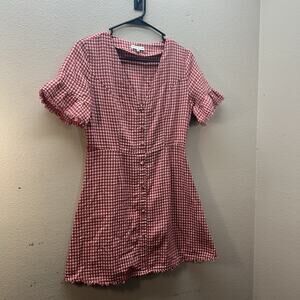 Moon River SZ M Mini Dress Checkered Gingham Flutter Sleeve Boho Cottagecore